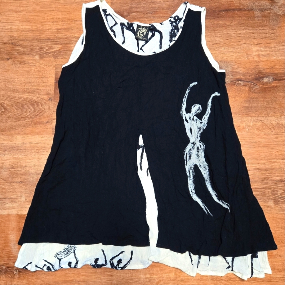 Unique Black and White Tank Top With Tribal Artwork